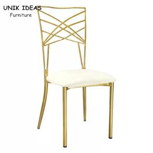 China Gold Chameleon Banquet Wedding Chair Stackable Luxury Metal Cross Back on sale
