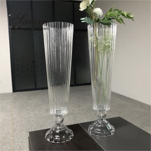 China 30 Inch Tall Small Glass Vase Decoration Wedding New Striped Cone Clear on sale