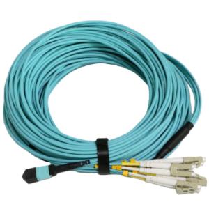 MPO To LC OM3 OM4 1M LSZH Fiber Optical Patch Cord Duplex 12F 24F
