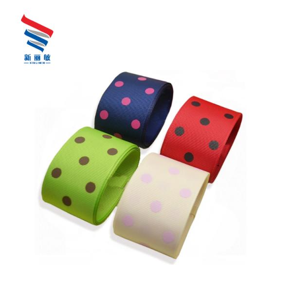 100% Polyester Custom Printed Polka Dots Grosgrain Ribbon with Width as Your Request