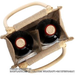 Burlap Wine Bottle Bag Jute Wine Tote Gift Bag With 2 Clear Window And Handle