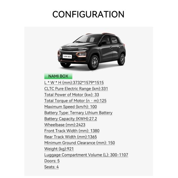 2023 DONGFENG Nami Box Energy Vehicle 4 Wheel Electric Car Adult Vehicle Made In Ev Car Height mm 1515 Wheelbase mm 2423
