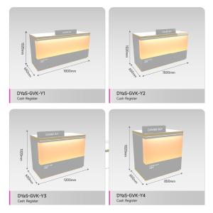 Gray Wooden Check-out Counter with Soft Light Strip for Cosmetic Shop Design and