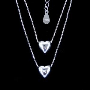 Feather Shape Plumage Style Charm Silver Double Chain Necklace Cubic Zirconia