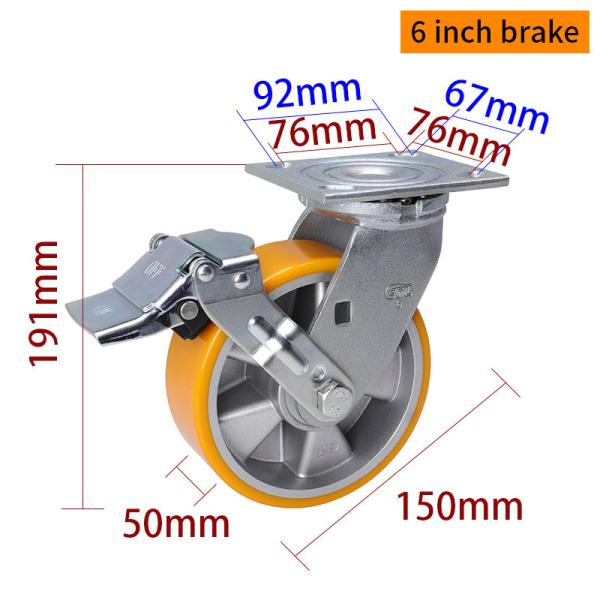 Heavy Duty Castors 150mm 6 Inch Swivel Caster With Brake 736-86A