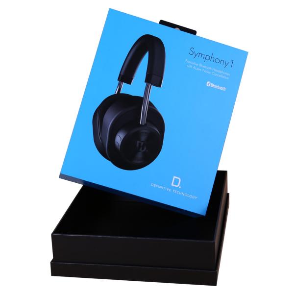 Quality custom two pieces rigid headphone box  Luxury earphone lid and base box with handle and hanger wholesale