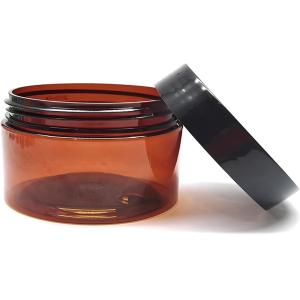 Amber Plastic Jars With Lids And Labels, 12 Pack Empty Brown Cosmetic Containers