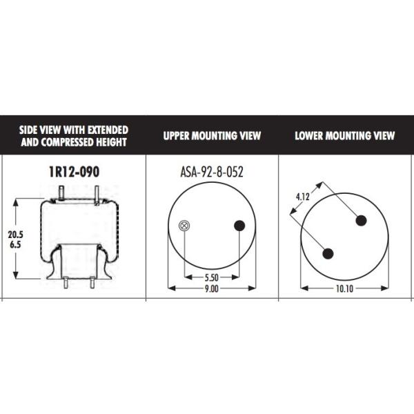 1R12-090 Goodyear Rolling Lobe Air Spring ONTI 910-16P407 For INT’L/ NAVISTAR