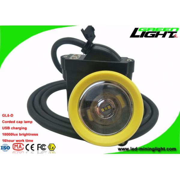 Quality Corded Mining Cap Lamp USB Charger Yellow / Green Head Bezel 10000lux Brightness wholesale