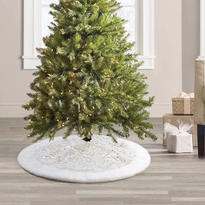 hristmas Tree Skirt with Golden Berries, 32Inches Faux Fur Plush Tree Skirt for