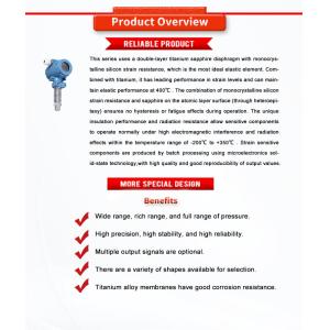 24VDC Power Supply UBST-100Y Sapphire Pressure Sensor Transmitter For Hydrogen