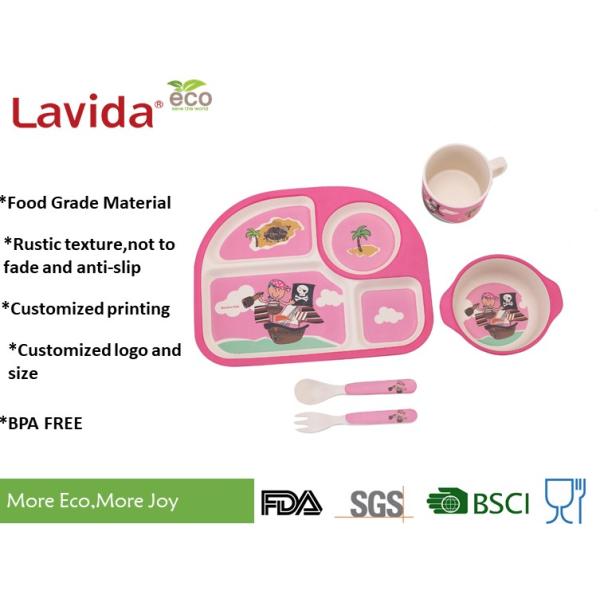 Unbreakable 4 - Compartment Kid's Bamboo Fiber Tray Cartoon Sea Rover And Pirate Pattern