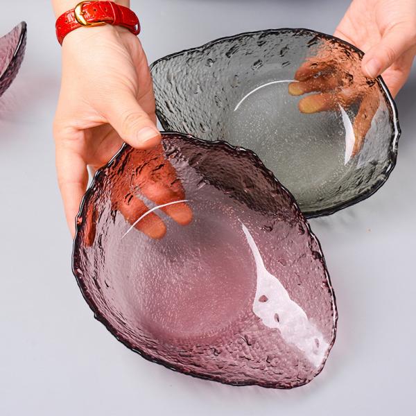 4mm Thick Customized Logo Drip Shaped Glass Salad Bowl