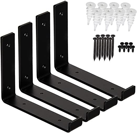 DIY Floating Shelf Black 12 inch J Shelf Bracket with Lip Hook Process Deep