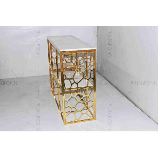 Hollow Out Pattern Carving Design Storage Cabinets Marble Gold Plated Shelving