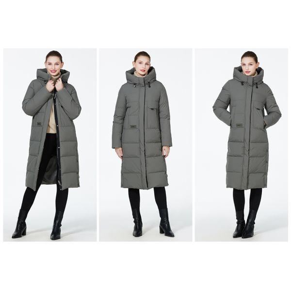 Urban Winter Elegance | Premium Gray Long Down Cotton Coat: Dual-Style Design for Sophisticated Warmth
