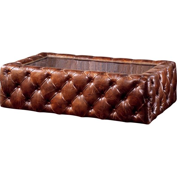 Quality Antique Rectangular Trunk Coffee Table , Brown Leather Coffee Table With Glass Top wholesale