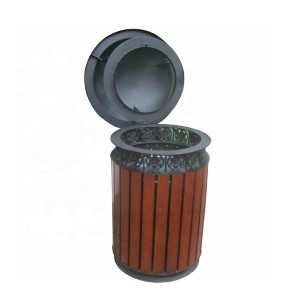 Quality Public Hardwood Wooden Waste Bin With Galvanized Steel Liner wholesale