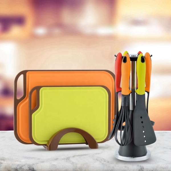 Square Plastic Chopping Board Set of 3 with Non-Slip Feet and Deep Drip Juice Groove