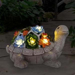 China Succulent 7 LED Lights Solar Garden Outdoor Statues Turtle for Patio Balcony Unique Housewarming Gifts on sale