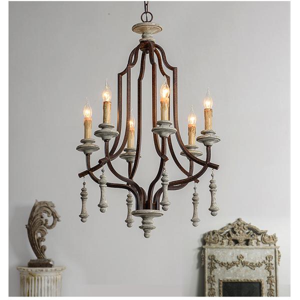 Wood teardrop Iron bronze chandelier for Living room Bedroom (WH-CI-72)