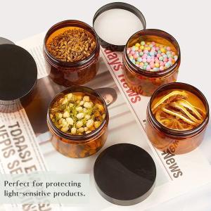 Amber Plastic Jars With Lids And Labels, 12 Pack Empty Brown Cosmetic Containers