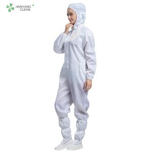 S - 5XL Clean Room Garments Dust Free White Color Hooded Overall With Carbon