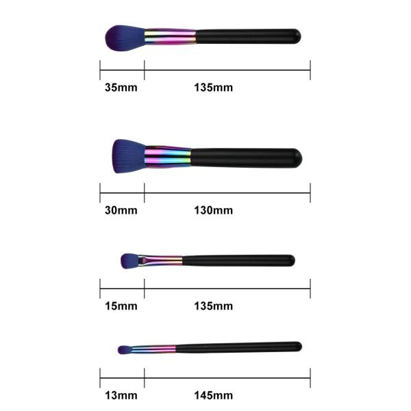 Shiny Cosmetic Brush Set Gradient Color Ferrule And Synthetic Hair