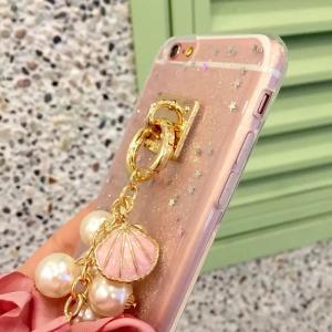 Soft TPU Pink&Blue Pearls Fancy Chain Cell Phone Case Back Cover For iPhone 6 6s