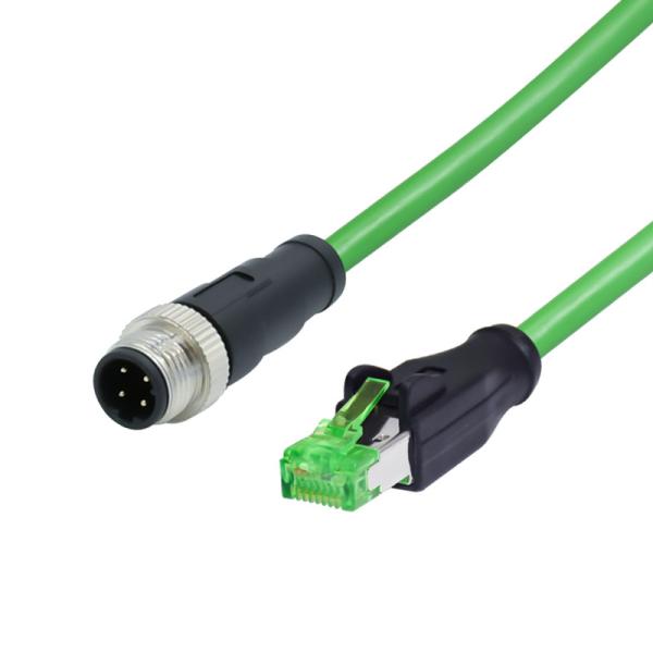 Waterproof Cable M12 4P D-Coding Male Connector To RJ45 Male Plug Field