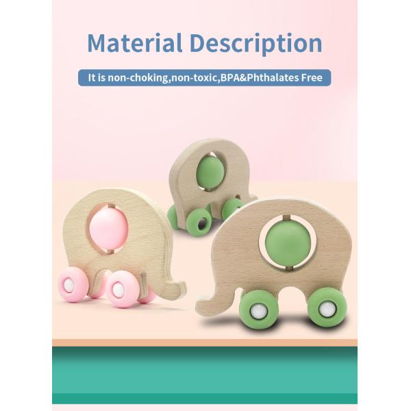 Educational Wooden FDA Elephant Silicone Teething Rattle Medical Grade