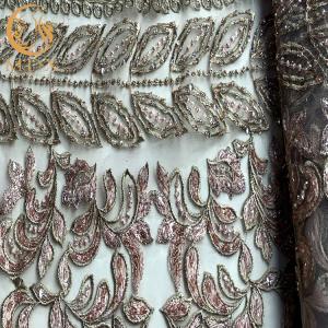 Customized Gold Embroidery Lace Handmade Beaded Decorative Lace Fabric