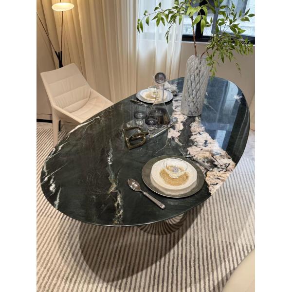 Luxury Mica Green Marble Dining Table with Emerald Green Surface and Silver