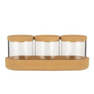China IKOO Rectangular Glass Jar with Cork Lid and Tray - High Borosilicate Glass Storage Jar for 300ml and 715ml Kitchen and Bathroom Accessories on sale