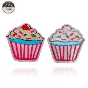 Pink Cake Custom Woven Patches Embroidery Material For Gifts / Souvenir