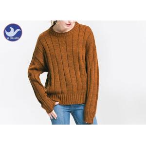 China Anti - Pilling Brown Womens Knit Pullover Sweater Soft Rib Knitting Apparel on sale