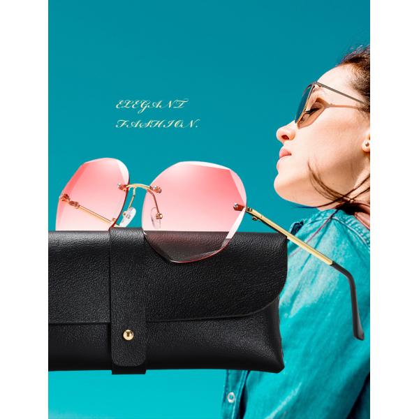 Colorful Gradient Lens Rivets Fashion Rimless Women Sunglasses