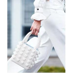 ODM White Pearl Beaded Handbag Acrylic Flat Bead Material 10cm Height