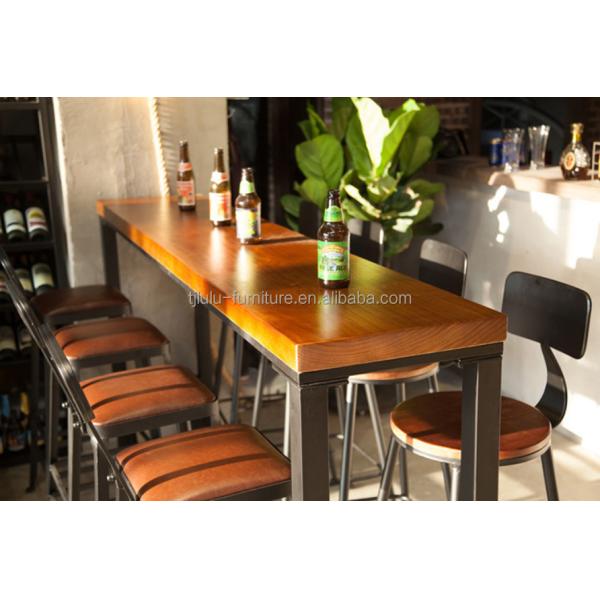 Home Bar Rustic Metal Frame Dining Tables High Rectangular Wood Kitchen Bar Table Stool
