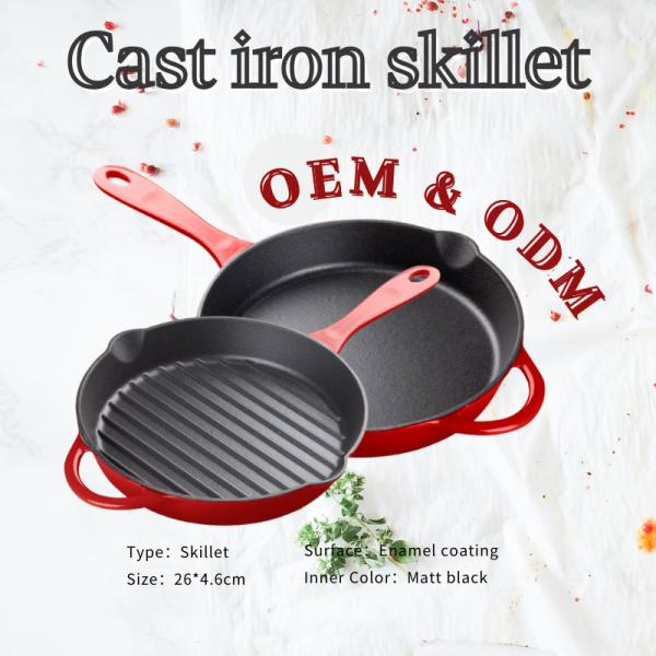 Quality OEM Round Enameled Coated Cast Iron Skillet Withstand High Temperatures wholesale