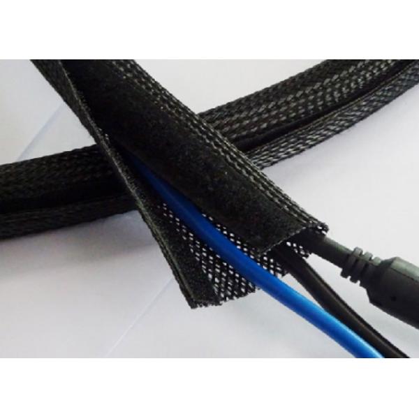 Black Velcro Cable Sleeve PET Material Flame Retardant Flexible For Cable Harness