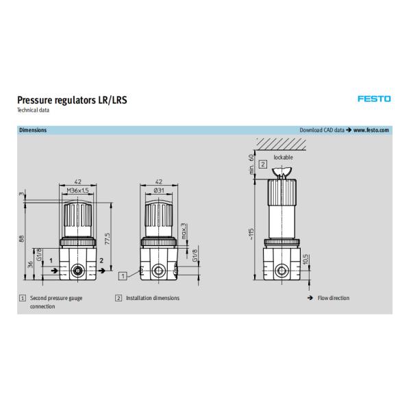 LR-1/4-D-MINI Pneumatic Filter Regulator Lubricator Metal FESTO Pressure Regulator