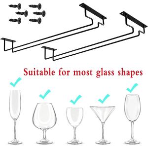15.8-Inch Metal Wine Glass Rack Single Rail Under Cabinet Stemware Holder with