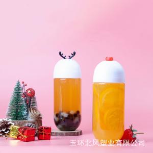 Clear Reusable Plastic Handle Milk Tea Bottles With Lid