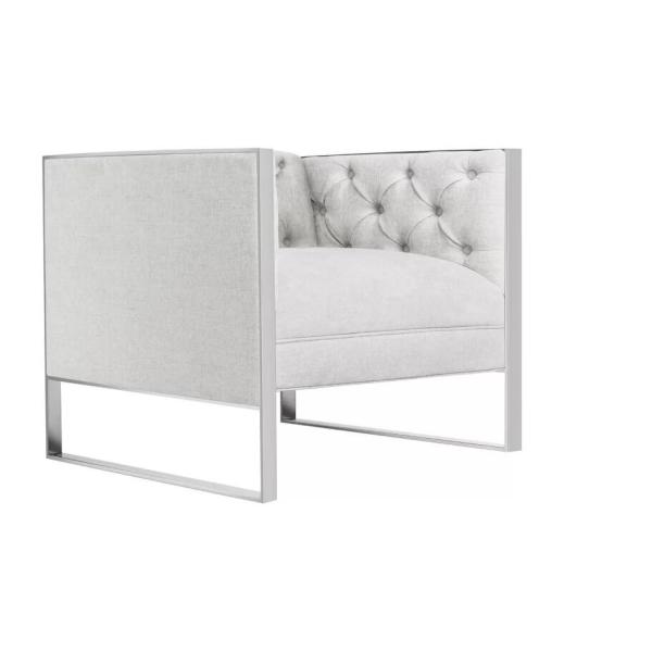 stainless steel frame upholstered linen wedding chair and event furniture with arms for bride and groom