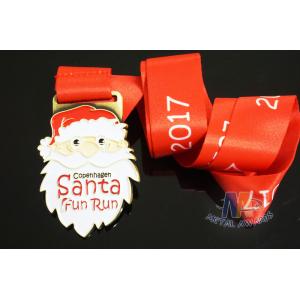 Christmas Festival Fun Run Metal Award Medals Gold Plating Sublimated Ribbon