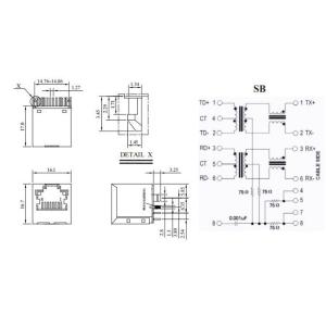 ARJ11G-MBSB-MU2 Vertical RJ45 Modular Jacks , RJ45 PCB Connector Networking
