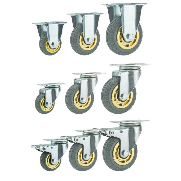 3inch to 5inch Golden Free Wheel Rubber Plastic Trolley Dustbin Castor Wheel