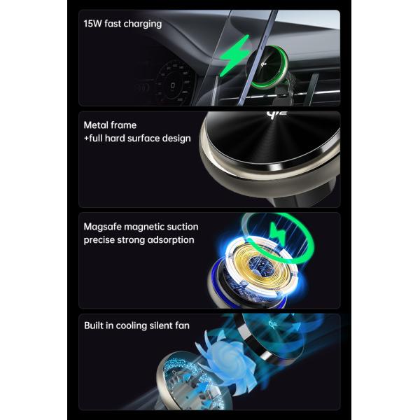 Starry Sky Light Magnetic Car Wireless Charging Bracket Built-In Silent Cooling Fan CD Pattern Lenses High-End Metal Frame