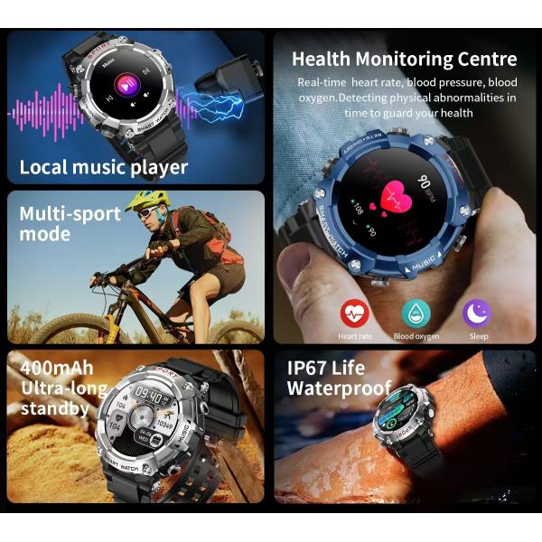 T96 Smart Watch With Headphone BT Call Music Player Sleep Monitor Blood Pressure